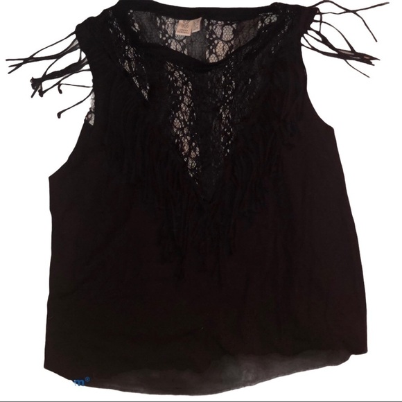 Urban Renewal + UO Black Fringed Lacey V-Neck Top - Picture 2 of 6